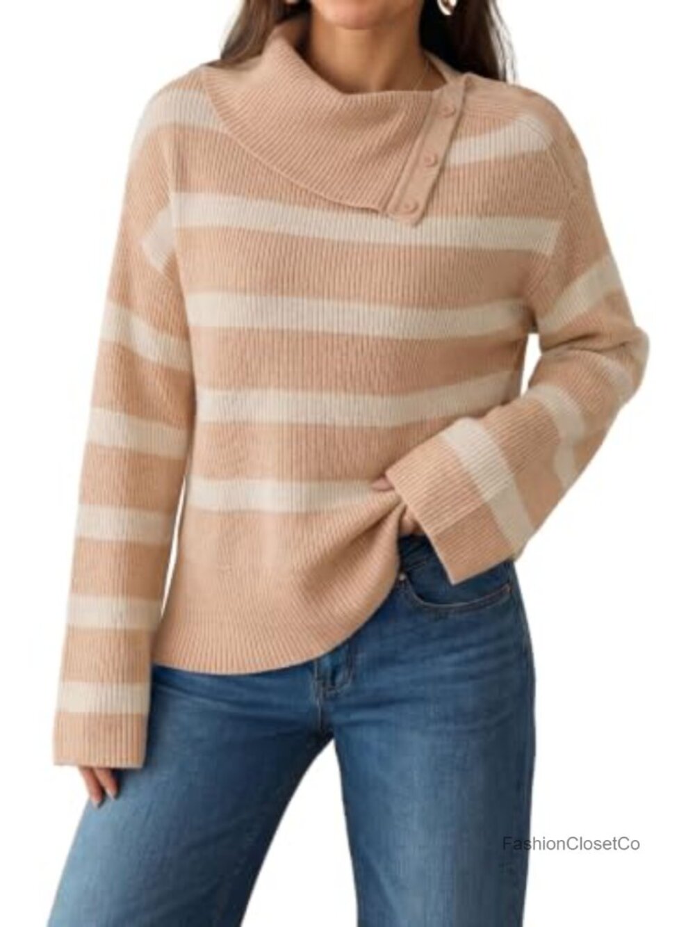Striped Turtleneck Knit Pullover Sweater for Women Fall Winter